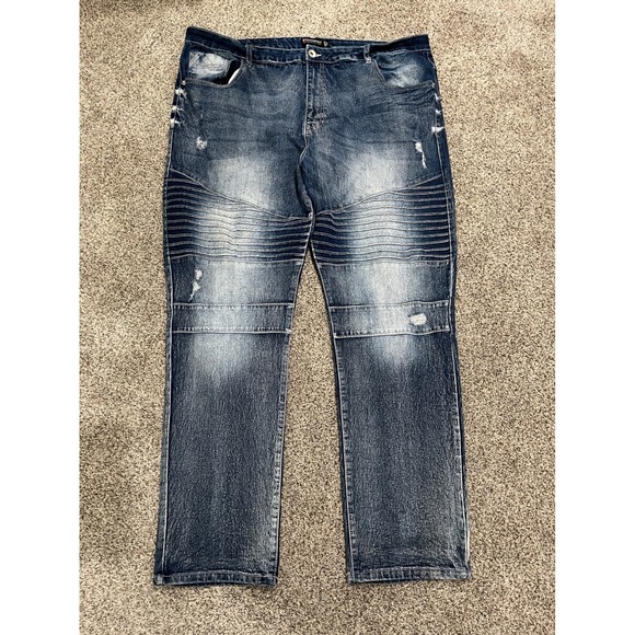 Southpole Other - Southpole Mens Moto Denim Jeans Blue Acid Wash Distressed Stretch Size 44